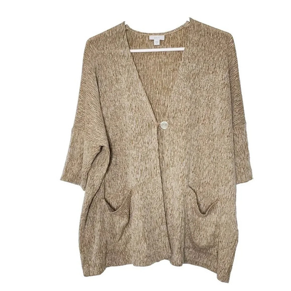 Pure Jill Linen Blend Cardigan Size M Tan Oversized Neutral Minimalist Lagenlook - Picture 1 of 9